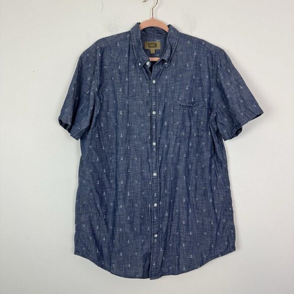 Foundry Supply Co Men’s Chambray Nautical Short Sleeve Button Up Size XLT - Picture 1 of 5